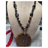 Beaded Necklace With Brown Pendant