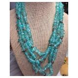 Multistrand Blue Beaded Necklace with Metal Spacer