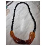 Glass and Amber Beaded Necklace