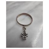 Sterling Silver Ring with Dangling Cross Charm