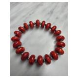 Red Beaded Bracelet With Metal Accents