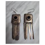 Sterling Silver Dangle Earrings With Black Inlay