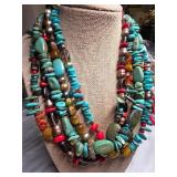 Multi-Strand Turquoise and Sterling Silver Necklac