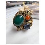 Gold-Tone Statement Ring With Multicolored Stones