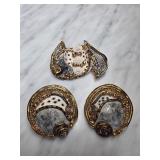 Three-Piece Signed Ceramic Brooch and Earring Set