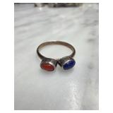 Sterling Silver Coral and Lapis Ring, Size 7