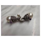 Sterling Silver Earrings with Pearls and Amethysts