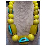 Yellow and Turquoise Colored Beaded Necklace