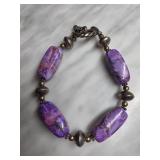 Purple Beaded Bracelet With Silver Accents