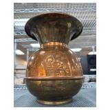 Embossed Brass Spittoon with Chewing Tobacco Motif