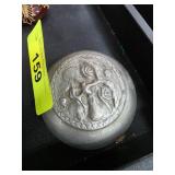 Round Metal Lidded Trinket Box with Design