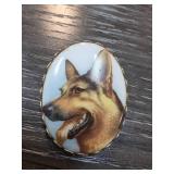 Oval Brooch with German Shepherd Design