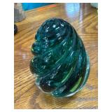 Signed 1992 Green Swirl Art Glass Sculpture