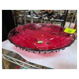 Ruby-Red Glass Bowl with Textured Details