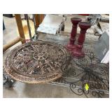 Decorative Metalwork Lot with Red Candle Holders