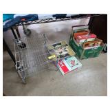 Metal Shelf and Vintage Board Games Lot