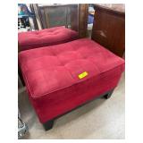 Red Upholstered Ottoman With Wooden Legs