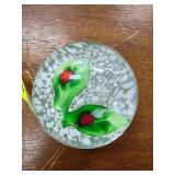 Glass Paperweight With Leaf and Berry Design