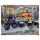 Japanese Blue Porcelain Tea Set with Gold Accents