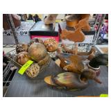 Hand-Painted Wooden Duck Decoys and Ornament Baske