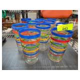 8 Glass Tumblers With Multicolored Stripes