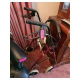 Red Walker With Padded Seat and Hand Brakes