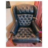 Blue Tufted Leather Armchair with Wear
