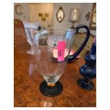 Glass Pitcher with Blue Handle and Base