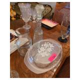 Glassware Set with Floral Dish and Decanter