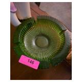 Green Glass Ashtray With Ribbed Design