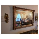 Gilded Ornate Mirror with Wall Sconces