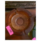 Amber Glass Ashtray with Ribbed Design