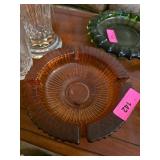 Amber Glass Decorative Plate with Ribbed Design