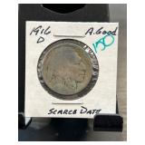 1916-D Buffalo Nickel in AG Condition