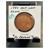 1794 Half-Cent $50 St. James Motors Token