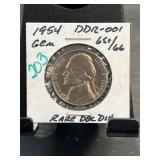 1954 DDR-001 Jefferson Nickel Gem Condition