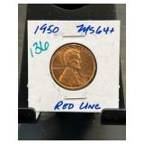 1950 Lincoln Wheat Cent MS64 Red