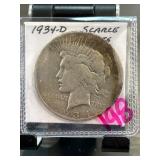 1934-D Peace Silver Dollar Coin