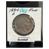 1934-D Buffalo Nickel in Fine Condition