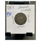 1867 Shield Nickel Coin in Holder