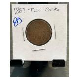 1867 Two-Cent Coin in Holder