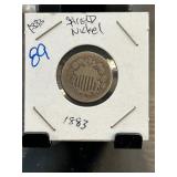 1883 Shield Nickel in Protective Holder