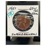 1951 Lincoln Wheat Cent Gem Rainbow Toning