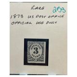 1873 US Post Office Official 3-Cent Stamp