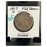 1917-D Buffalo Nickel with VG6 Details