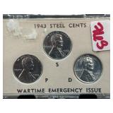 1943 Steel Cents Wartime Emergency Issue Set