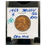1953-S Lincoln Wheat Penny, MS65+/66 Red