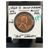 1960-D Lincoln Cent Mint Error MS65 Red Sm Date