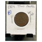 1864 Two-Cent Coin in VF-XF Condition