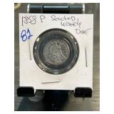 1858 P Seated Liberty Dime in Holder